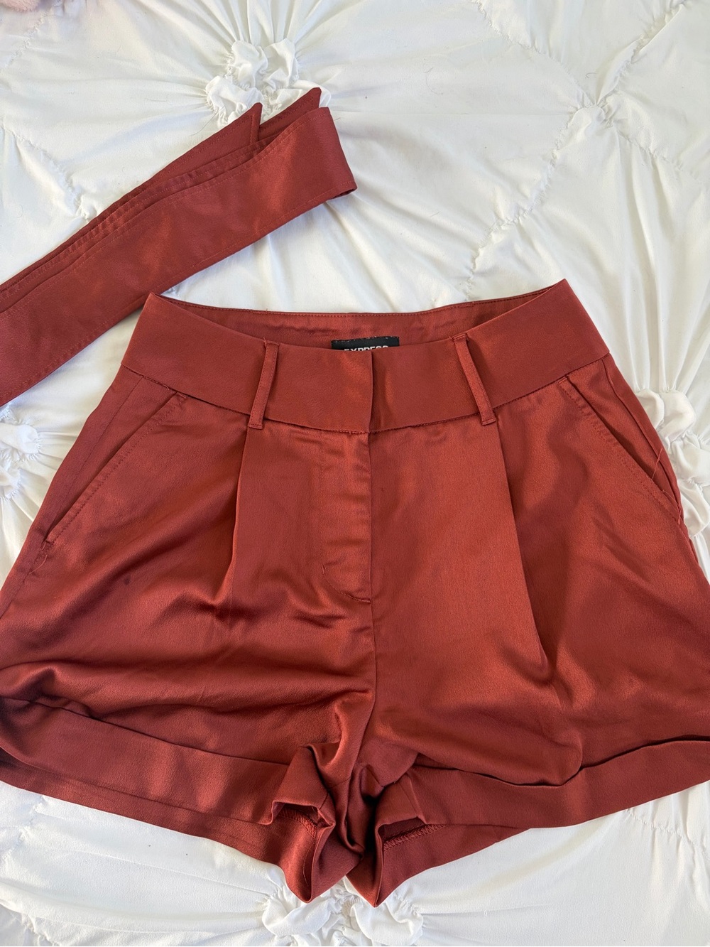 Express High-Waist Rust Red Tailored Shorts with Belt